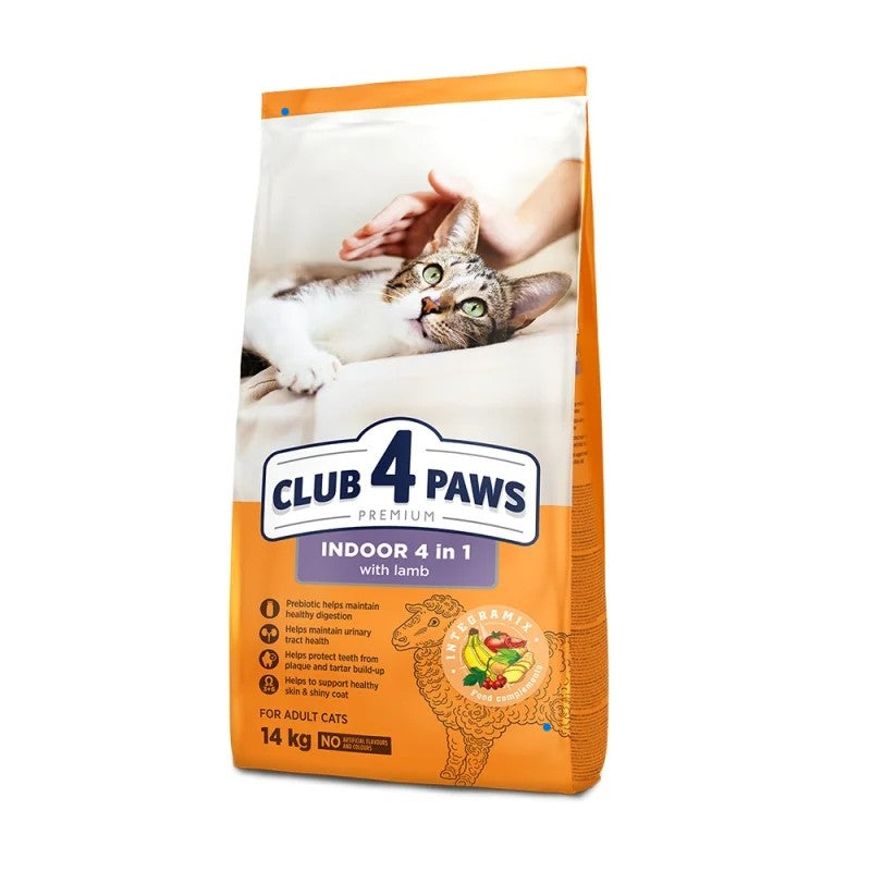 club4paws indor ξηρά τροφή γάτας με αρνί 14 κιλά