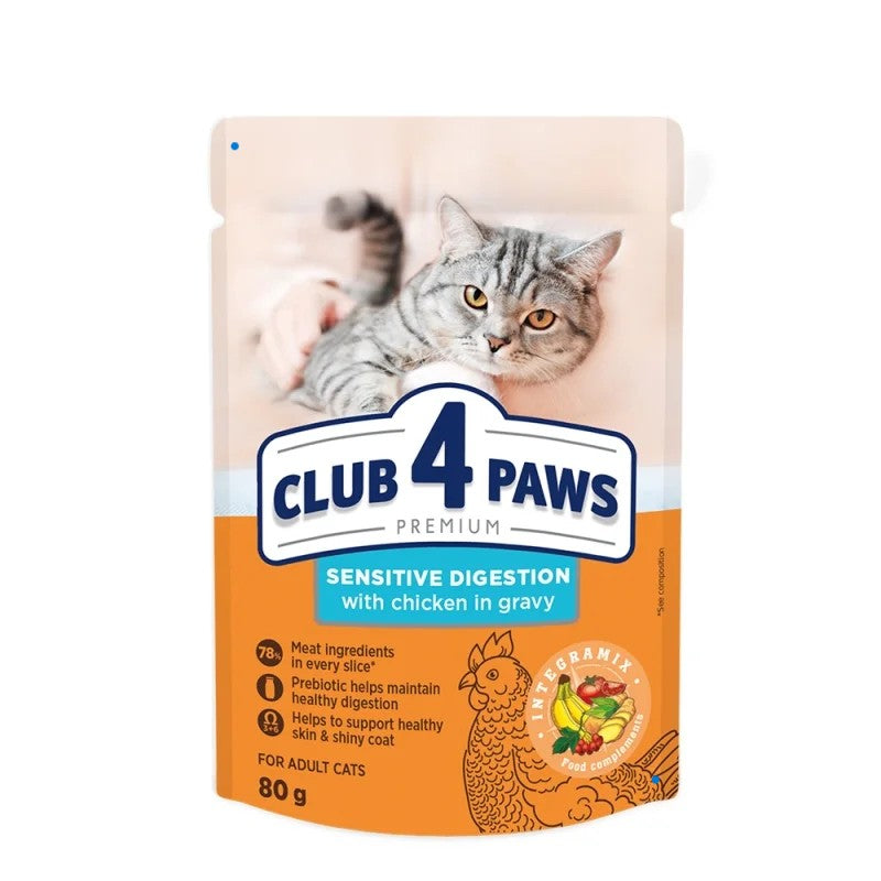club 4 paws φακελάκι γάτας 80 γραμμάρια με κοτόπουλο 