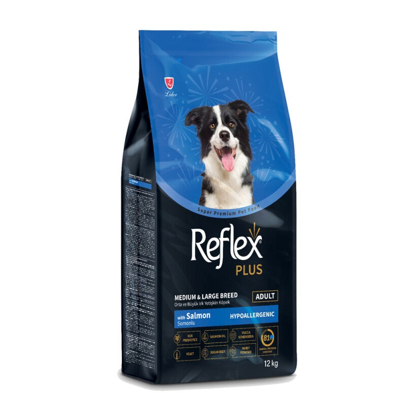 reflex ξηρά τροφή σκύλου για μεσαία και μεγάλα σκυλιά με σολομό 12 κιλά συσκευασία 